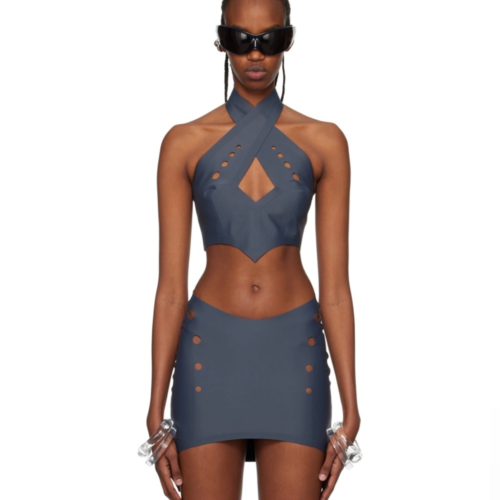 Jean Paul Gauthier grey perforated halter top